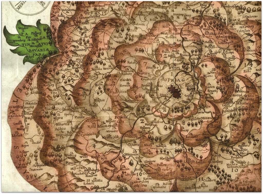 mapa Čech z roku 1668 ( Vetterova ) v podobě růže